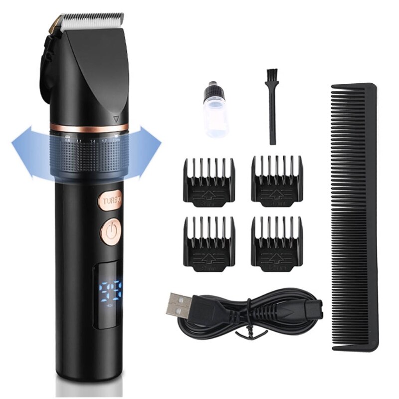 Adjustable Hair Clippers for Men with 6 Guide Combs LED Display Hair Trimmer P9YD