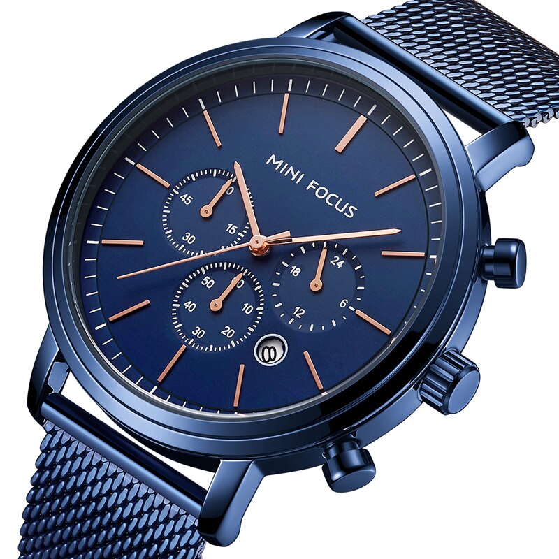 Heren Horloges met Roestvrij Staal Blauwe Top Luxe Sport Chronograaf Quartz Horloge Mannen Relogio Masculino waches