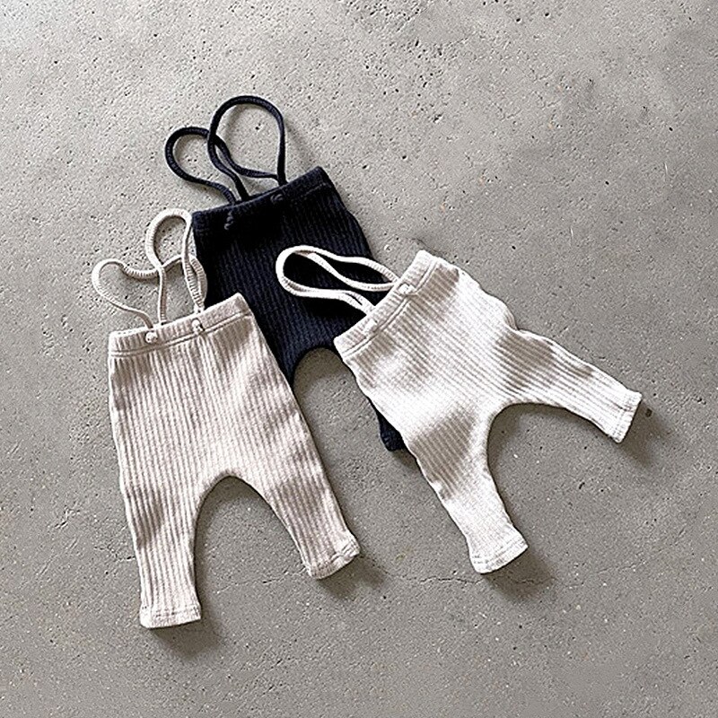 Leggings en coton pour bébé, pantalon solide, à la , mignon, à bretelles, pour fille et garçon, printemps automne