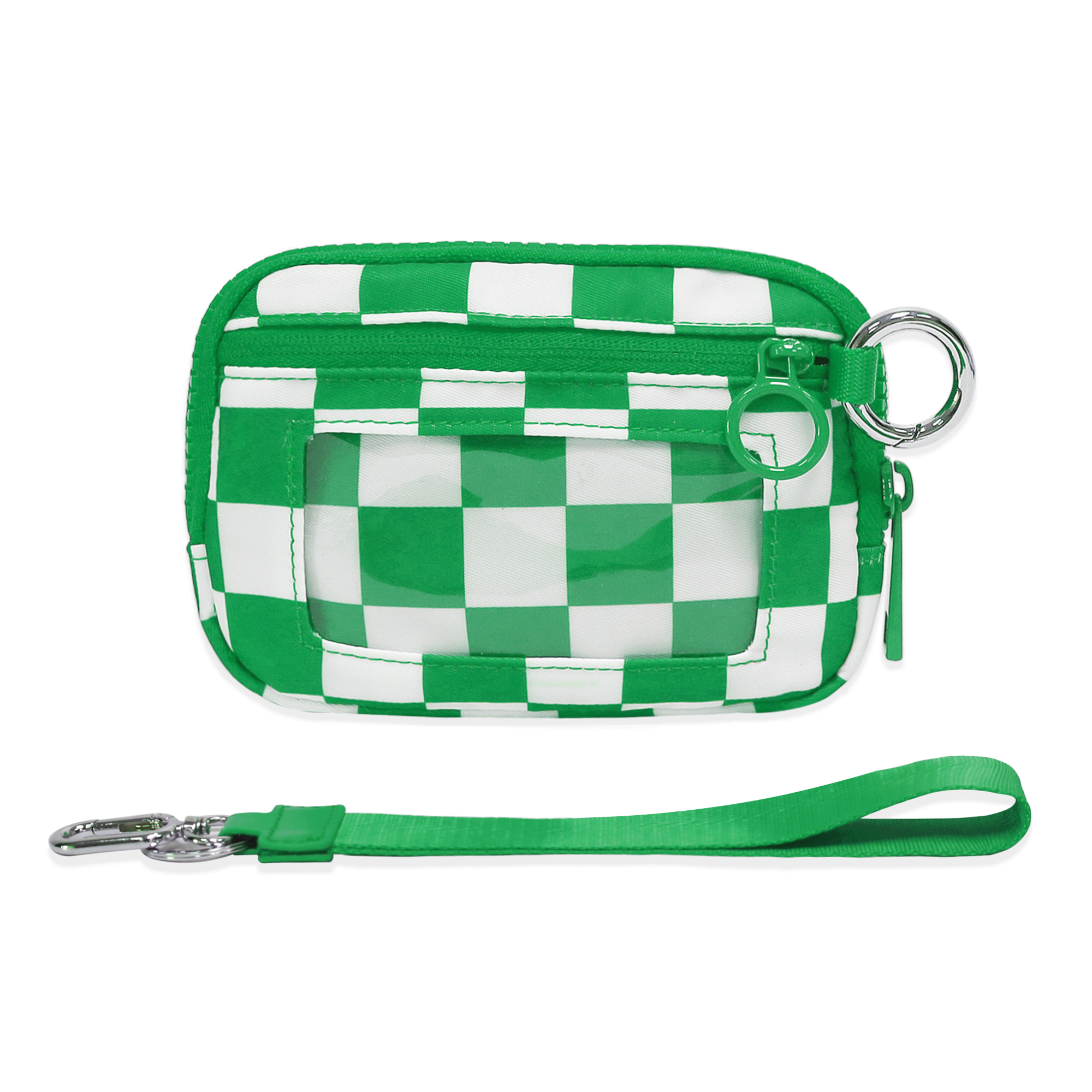 The Iris Wallet Zwart geruit kaartetui met ID-venster Portemonnees voor dames Portemonnee met ritssluiting Mini draagbare sleutelhangerportemonnee: Goud