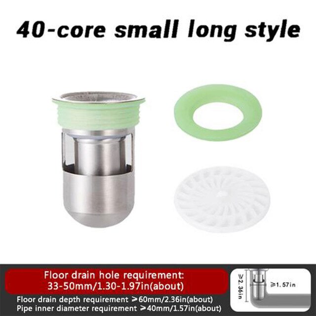 304 Stainless Steel Floor Drain with Hydraulic Shutter Core Deodorant Anti-water Anti-blocking Deep Water Seal: 01