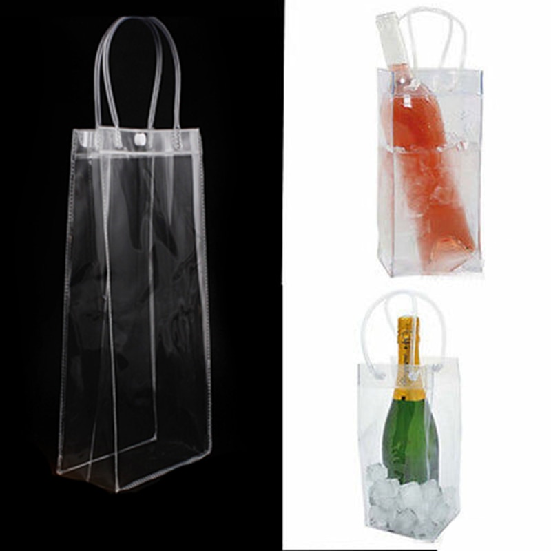 1 Uds. Bolsa de hielo portátil para vino, cerveza, champán, bolsa de hielo para bebidas, bolsa enfriadora, transportador plegable, bolsas de cesta transparente de PVC