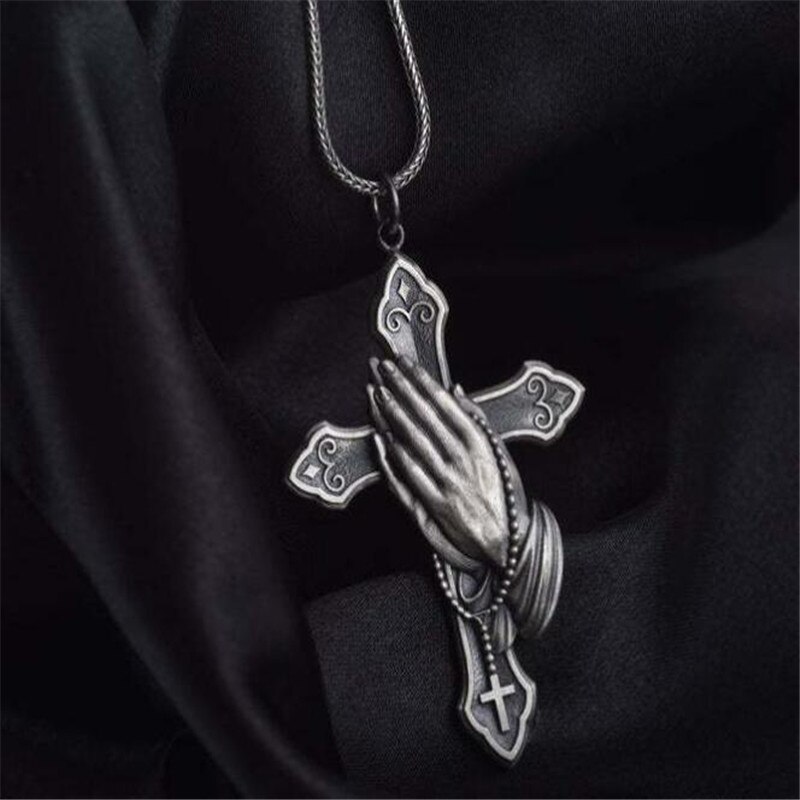 Retro Gebed Cross Ketting Voor Mannen Christian Mannelijke Hanger Ketting Religieuze Geloof Sieraden: Silver