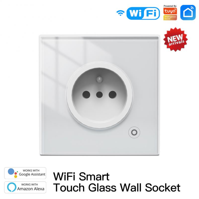 Smart Wall Socket Tuya WiFi Glass Panel Outlet Power Monitor Touch Plug Relay Status Light Mode Adjust With Alexa Google Home