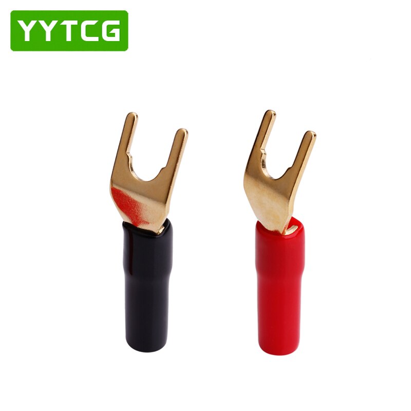 YYTCG 8 pièces en Cuivre plaqué Or Fiches Bananes U/Type Y de Connecteur Banane Connecteur de Fil De Haut-Parleur Avec Poignée En Plastique Ca