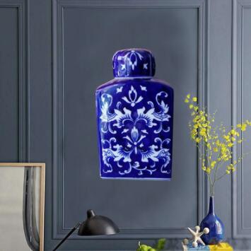 Vase mural suspendu en porcelaine bleu-blanc, décoration murale de salon, assiette murale de restaurant créative: 6