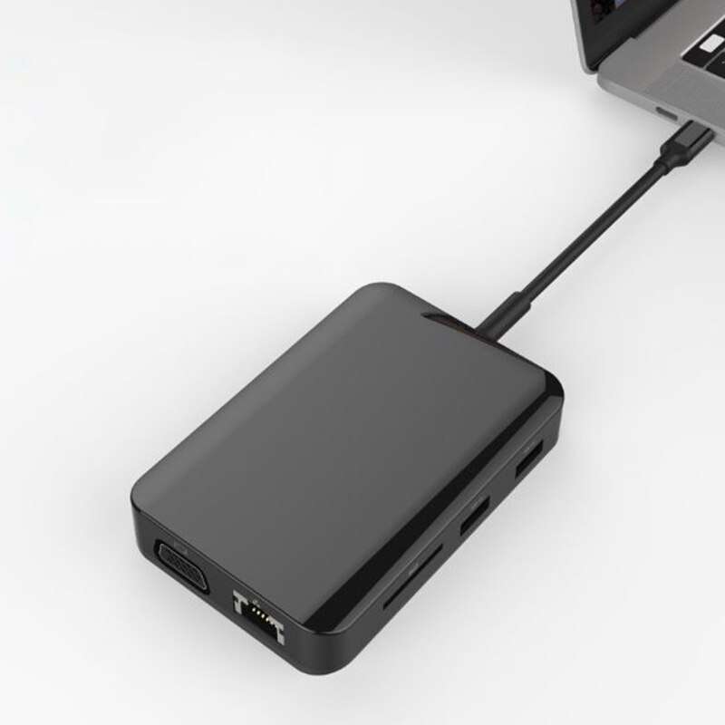Usb hub 9 em 1 multi-port usb c dupla rj45 hdmi adaptador 3.5 vga pd de áudio estação de carregamento doca para pc