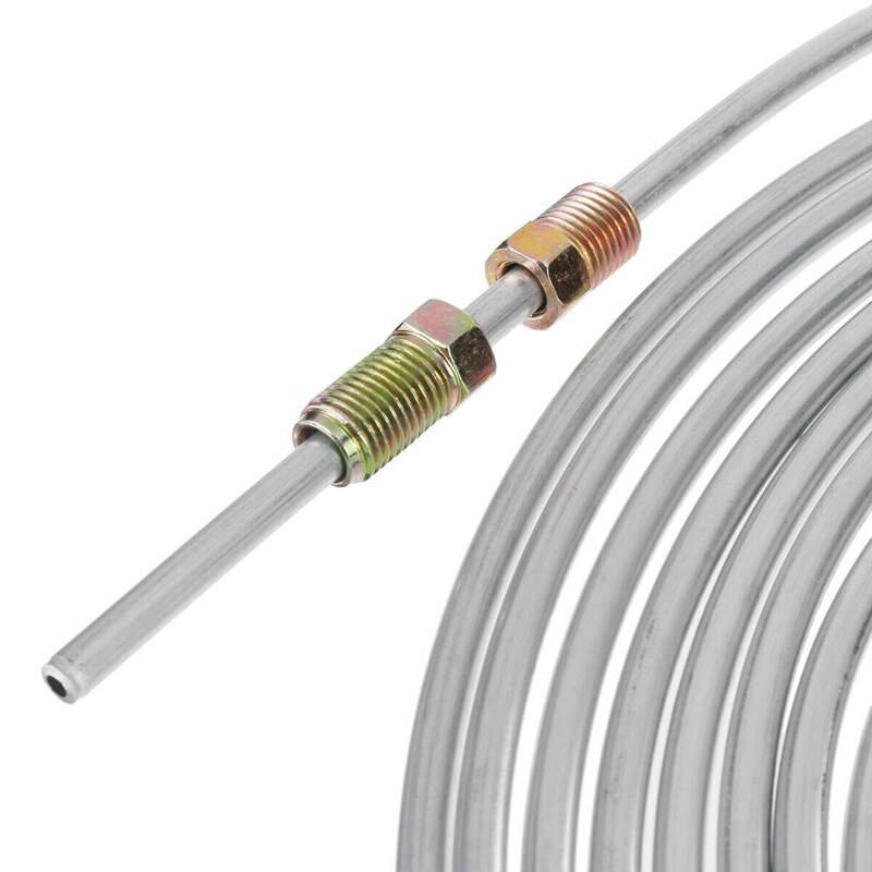 Zinc Steel Brake Line 25 Foot Tubing Kit 1/4 OD Coil Roll & 15Pcs Tube Fittings