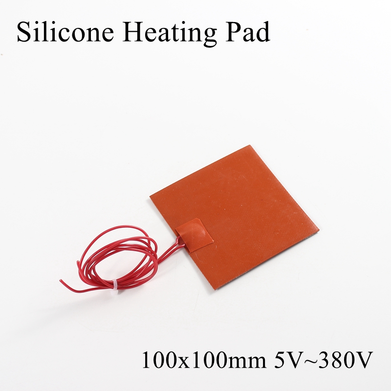 100 x 100mm 5v 12v 24v 36v 48v 110v 220v 380v silikone varmepude gummi varmemåtte opvarmet sengeplade fleksibel vandtæt 3d printer