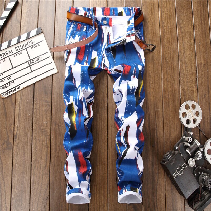 Color-print men's street jeans main image 1