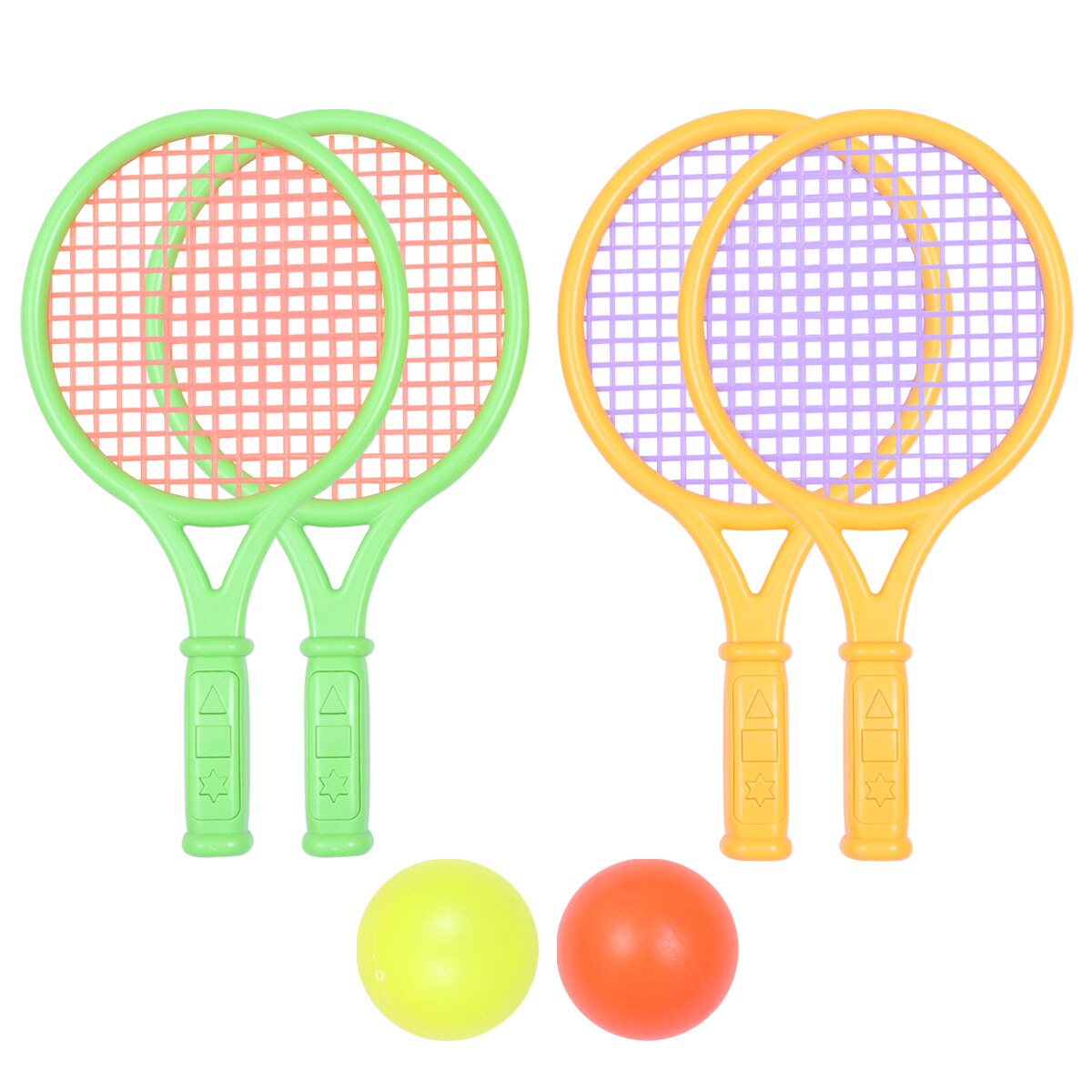 2 Sets Kleine Size Childrens Tennisracket Set Kleuterschool Leisure Sport Plastic Tennisracket Met 4 Pcs Tennisballen: Yellow and Green