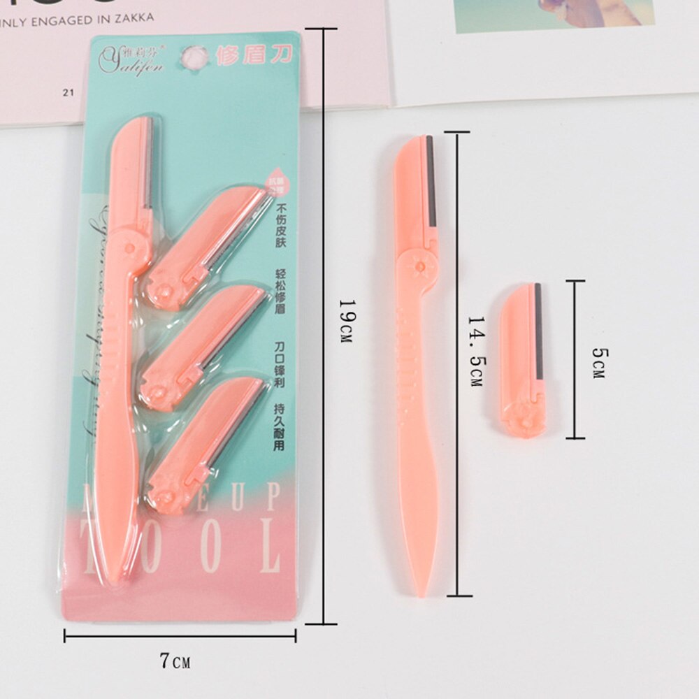 Cuchillo plegable para cejas, cuchilla reemplazable de tres piezas, maquinilla de afeitar para mujer y niña, Kits de maquillaje portátiles de viaje, 1 bolsa