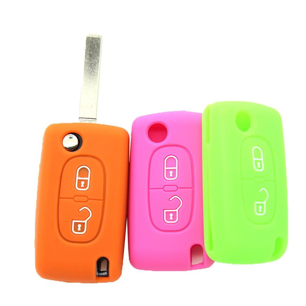 2 knapper silikone bil køretøj fjernbetjening nøgledæksel til peugeot citroen nøgletaske bil smart nøgle tegnebog arrangør nøgle