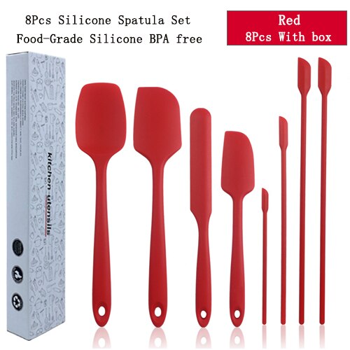 Juego de espátulas de silicona, utensilios de cocina, cuchara raspadora, cepillo, herramienta para hornear y cocinar, 6 uds.: 8pcs-Set-Red-C