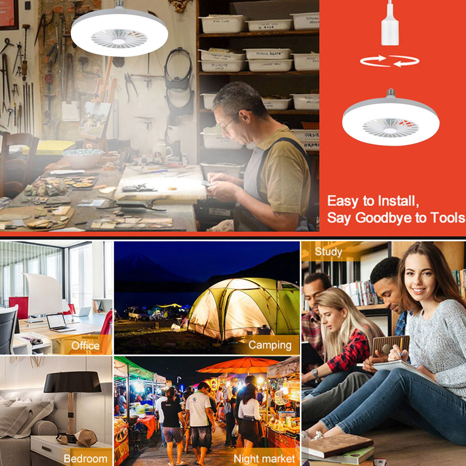 Mini Fan Light E26/E27 Desk LED Makeup Ring Light Selfie Ring Light For Live Broadcast Table Lamp Lighting White Light