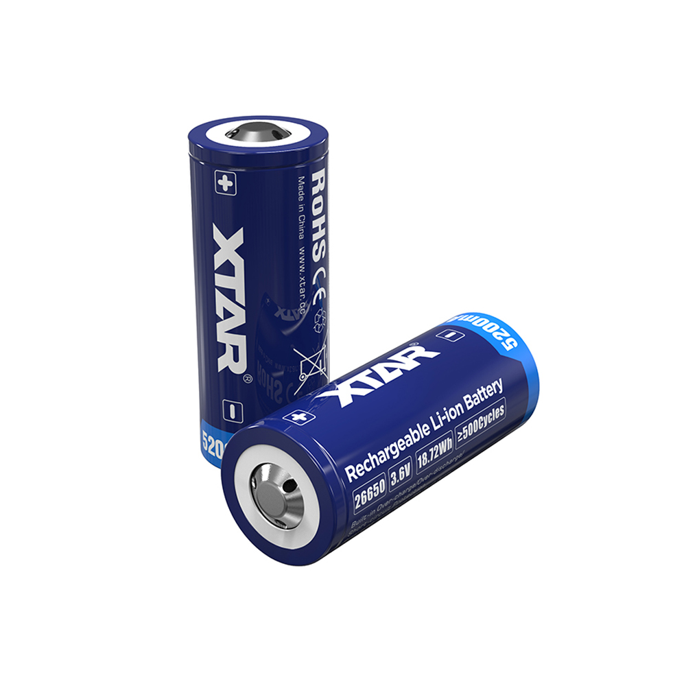 2/4PCS XTAR 26650 Battery 5200mAh Rechargeable Li-ion Battery With Protected Button Top 3.6V Batteries For Flashlights