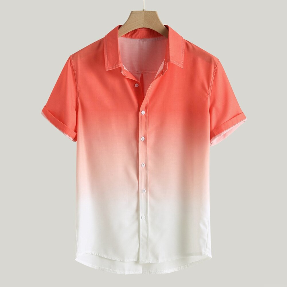 Stijlvolle Mannen Korte Mouw Turn Down Kraag Gradiënt Kleur Print Button Shirt Kleurverloop Print Comfortabel Om Te Dragen Knop