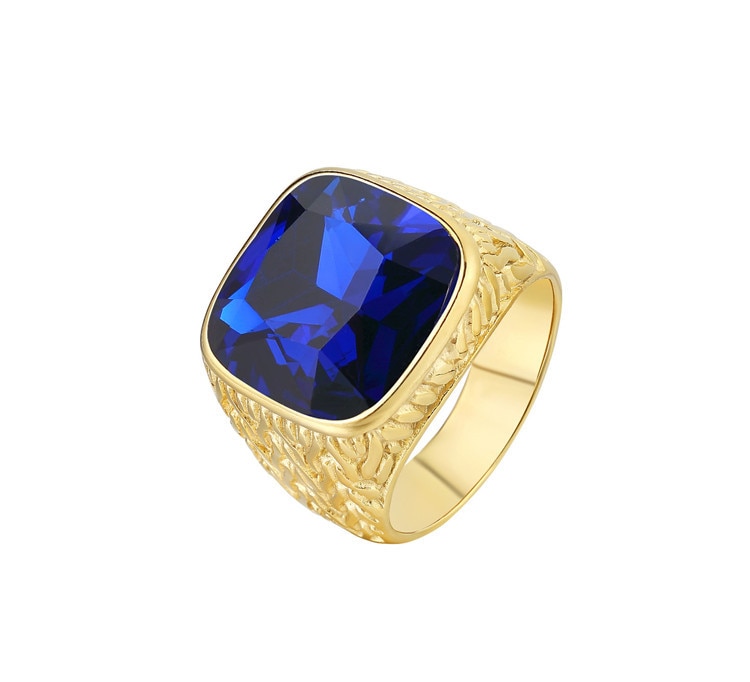 Anillo con piedra azul grande, amarilla y roja para hombre, anillo de acero inoxidable con tono dorado, joyería Tribal masculina: 12 / BLue