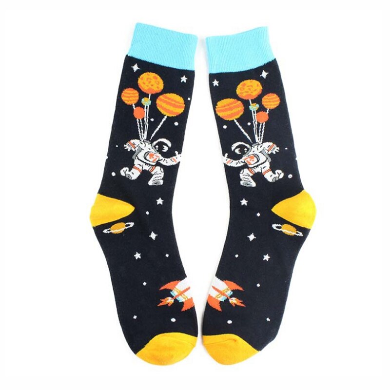 Automne hiver coton chaussettes de noël pour hommes Alien planète astronaute espace drôle dessin animé chaussettes Harajuku Sox