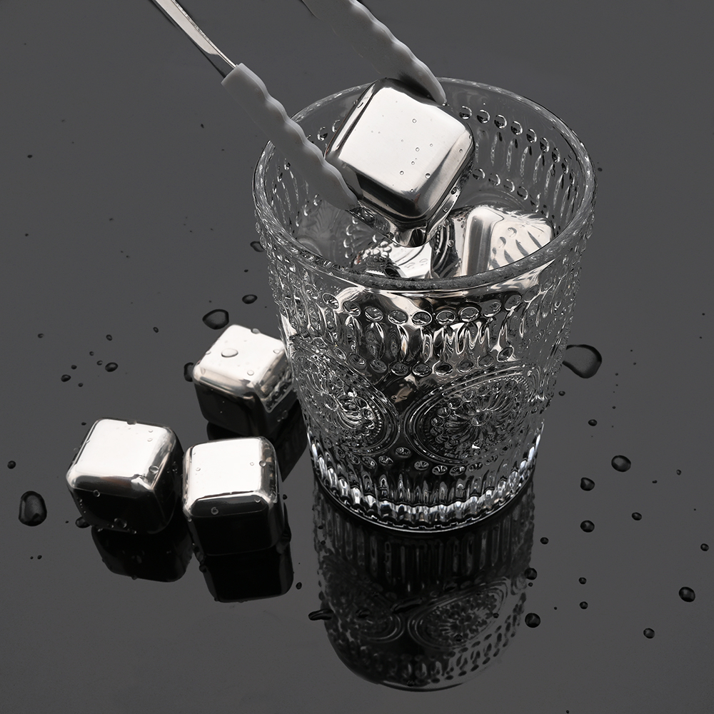 Mehrweg Kühler 304 Edelstahl Eiswürfel Whisky Steine mit Zangen für Whisky Wein und Cocktail Bar Utensilien Set Beste