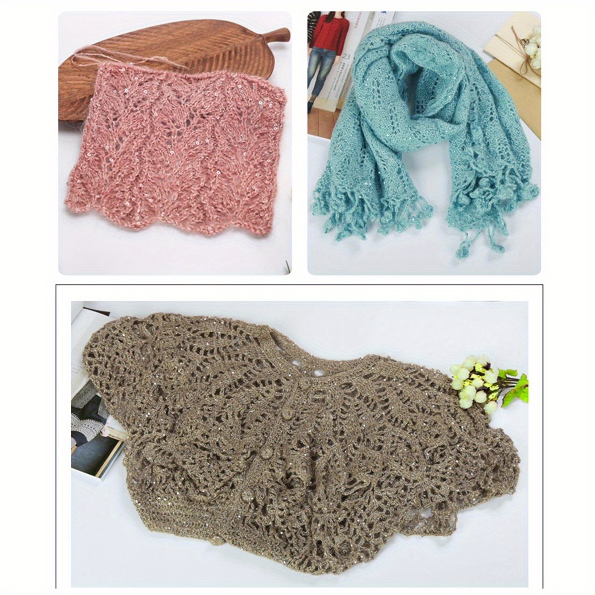 50 g Spitzen-Mohairgarn mit Pailletten, Häkel-Strickgarn mit Lurex, modische Baby-weiche zur Seite fahren-Schal-Nadelgarn mit Schlaufen