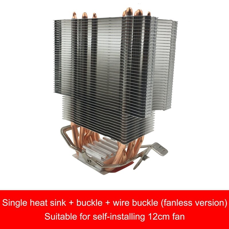 Refroidisseur de processeur sans ventilateur 12Cm ventilateur 6 radiateurs en cuivre radiateur de refroidissement sans ventilateur pour LGA 1150/1151/1155/1156/1366/775 AMD