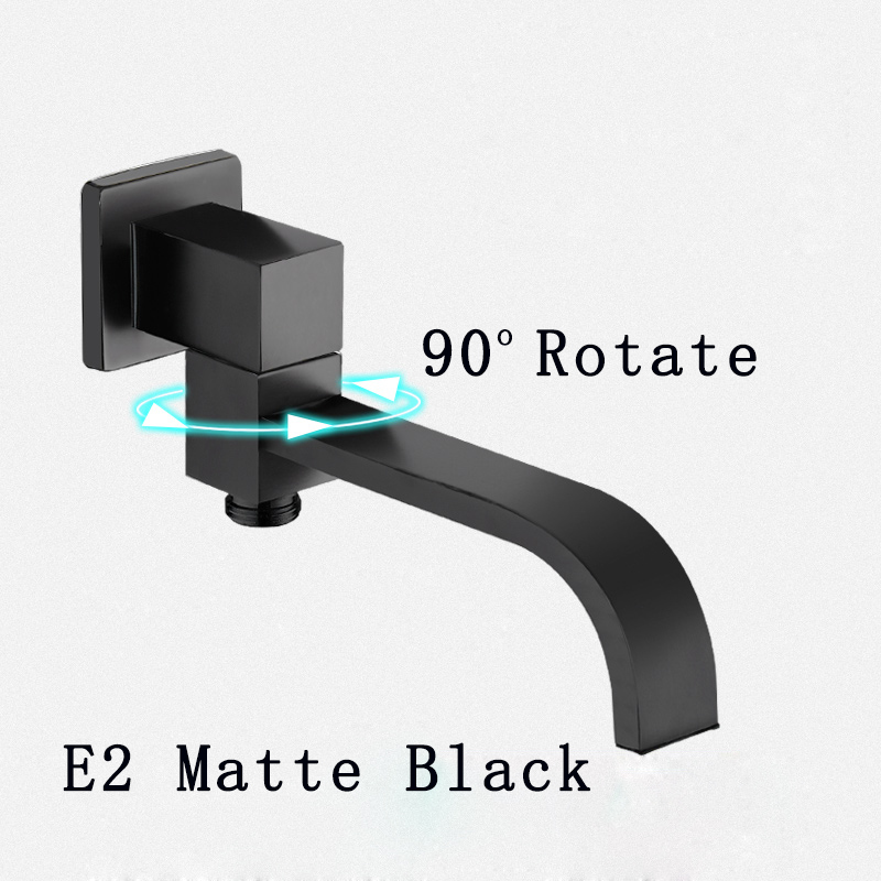 BECOLA – bec de robinet mural en laiton chromé/noir, bec carré et rond, accessoires de robinet de douche cascade: E2-BLACK