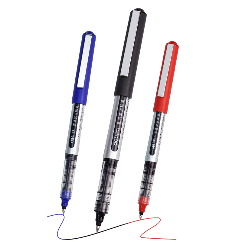 Deli RollerBall Pens,12 Pack Blue Black Fine Point Roller Ball Pen, 0.5mm Liquid Gel Ink Pen for Writing Journaling Taking Notes