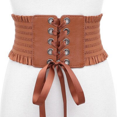 Plus Size Corset Belt For Womens Lace Up PU Leather Luxury Belt Cinch Tie Corset Waist Wide Belt Waistband: camel