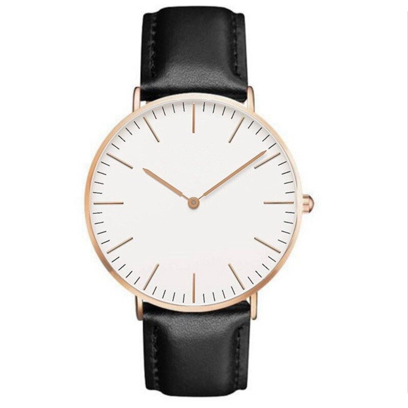 Luksusur dame læderur dame simpelt quartz armbånd armbåndsur dameur zegarek damski reloj: Sort hvid