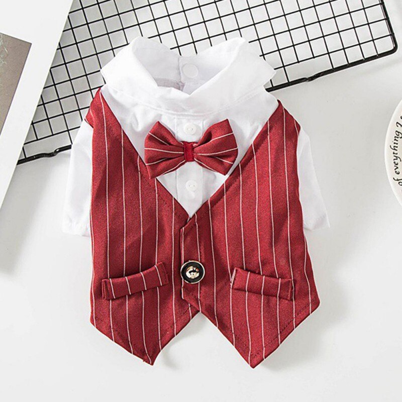 Gentleman Dog Clothes Wedding Suit Formal Shirt For Small Dogs Bowtie Tuxedo Pet Outfit Costume For Cats Spring And Summer Suits: Burgundy / XL