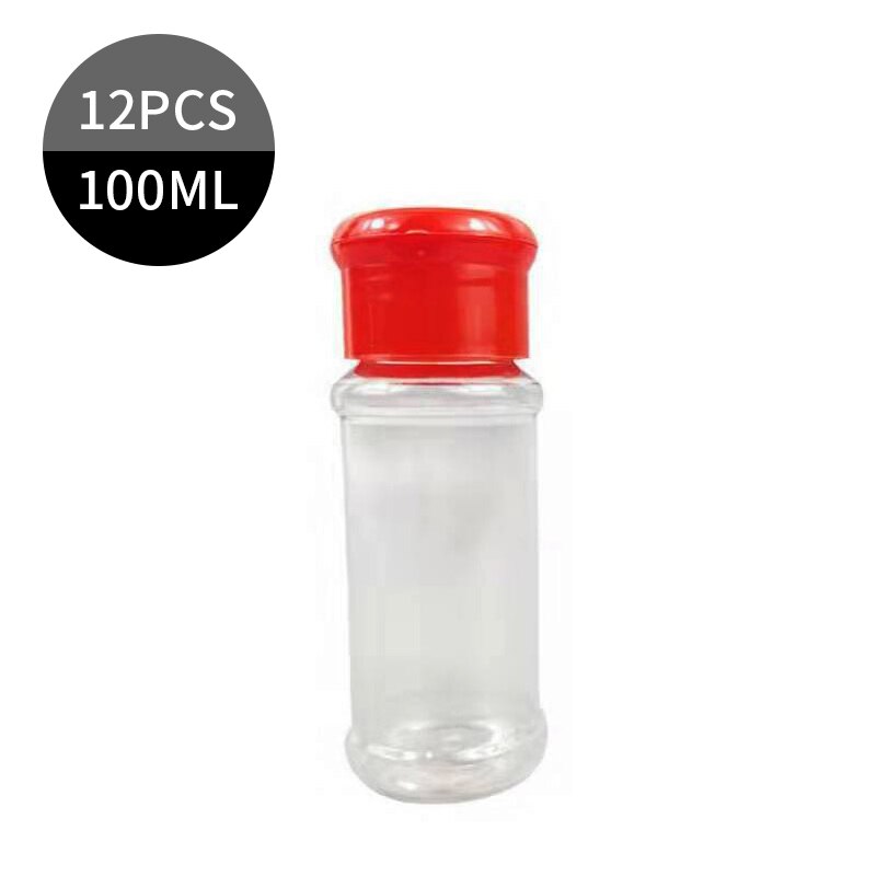 Plast krydda salt peppar shakers kryddburk bbq krydda flaskor cruet behållare kök kryddburk med lock: 12 st röd