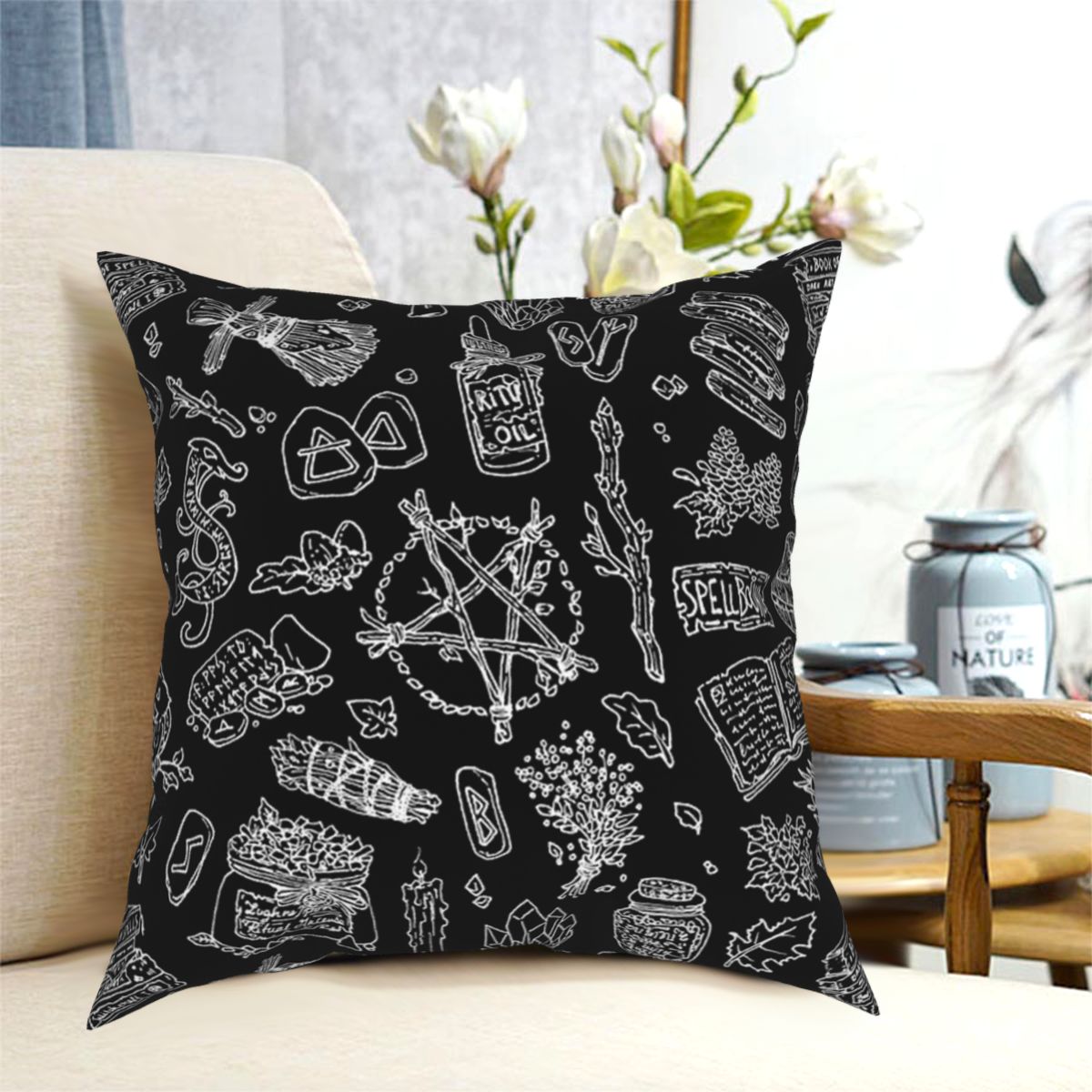 Dark Pagan Witches Gothic Goth Pillow Cover Decoration Cushion Cover Throw Pillow for Home Polyester Double-sided Printing
