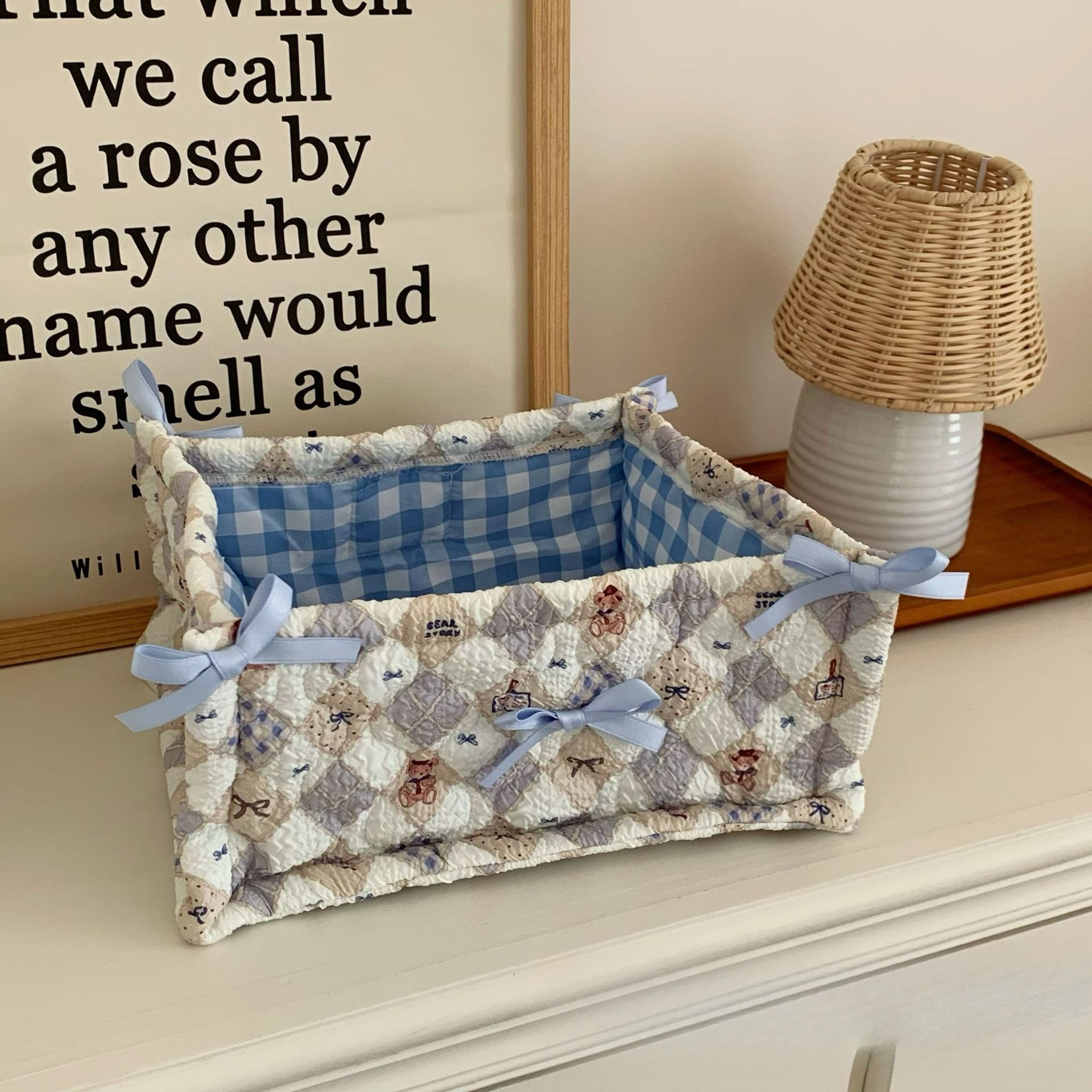 NS Fabric Storage Basket Desktop Snack and Miscellaneous Storage Basket Large Capacity Makeup and Skincare Product Sorting Bag: XL / Red