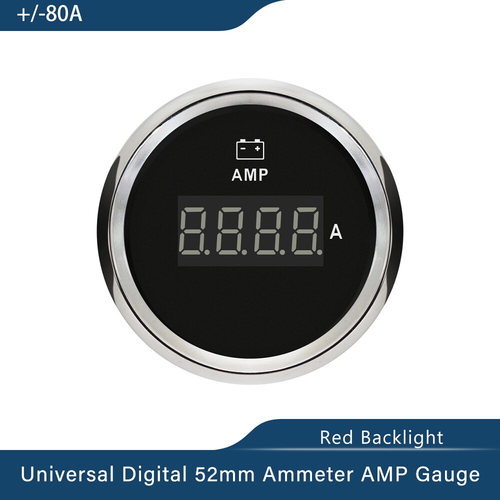 Universale impermeabile 52mm 2 &quot;amperometro amp misura +/-80A/+/-150A con sensore di corrente con retroilluminazione rossa 12V 24V per barca camion auto: digitale 80A BS