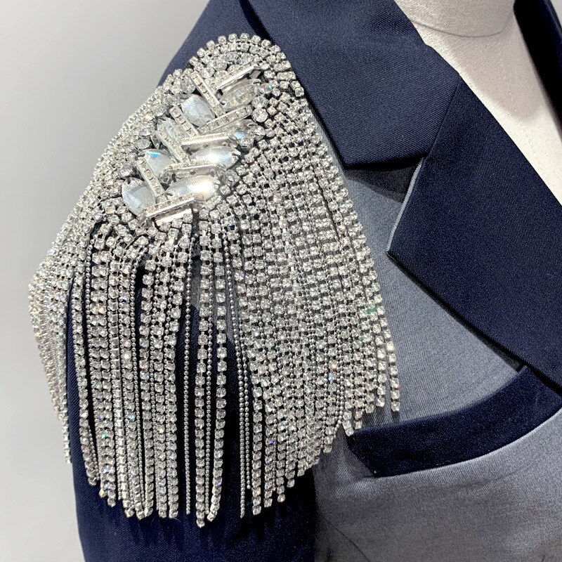 2PCS Gold Strass Schulter Britischen Stil Neue Brosche Band Quaste Niet Epaulet Epaulette Hemd Sänger Compere Bühne Schmuck