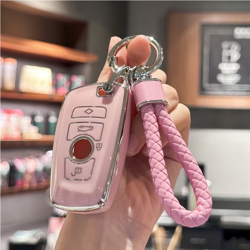 TPU Key Fob Cover with Keychain Lanyard for BMW 1 2 3 4 5 6 7 Series M5 M6 X3 X4 Keyless Accessories: pink