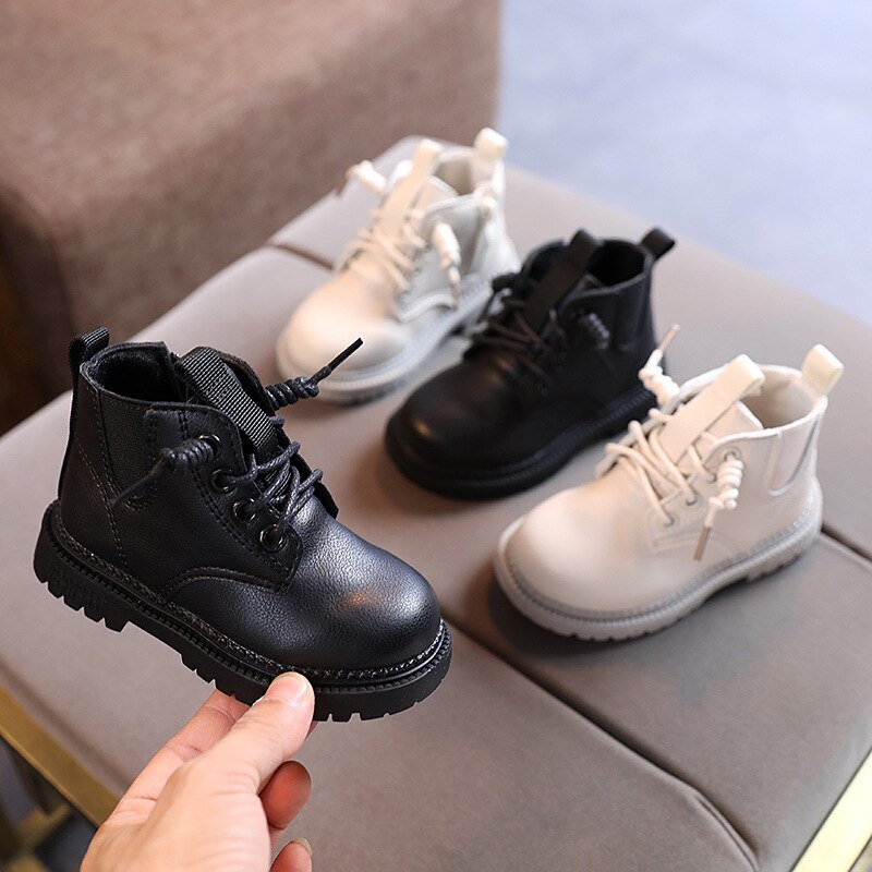 2022 herbst-kinderstiefel von Martin, einfarbig, britischer stil, kurze lederstiefel für jungen und mädchen, wasserdicht