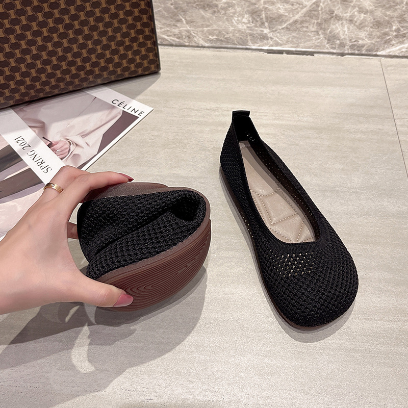 Taglia grande 42 Scarpe basse da donna Scarpe da ginnastica traspiranti lavorate a maglia Mocassini da balletto con fondo morbido da donna Scarpe da barca casual per donna: Black / 39