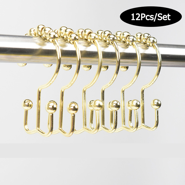 Gancho para cortina de ducha de acero inoxidable, anillo de bola de rodillo de Metal, gancho deslizante de doble cara para cortinas de barra de ducha de baño, 12 Uds.: Blanco