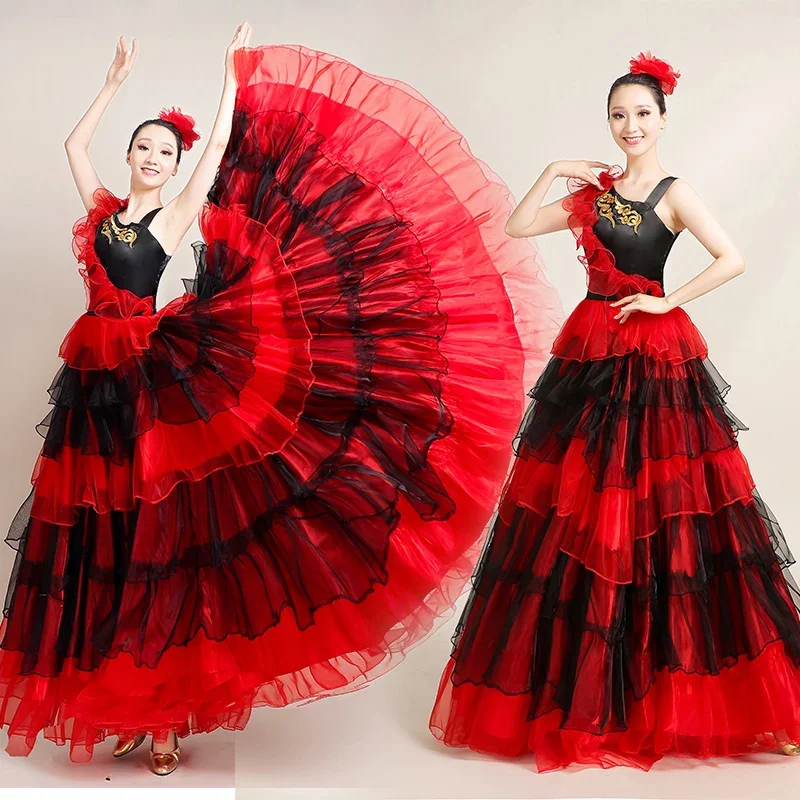 Plus Size Spanish Flamenco Dress Female Belly Dance Dress Gorgeous Stage Performance Team Wear Gypsy Costume