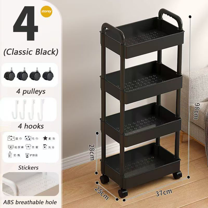 Trolley Rack Kitchen Floor Bedroom Multi-Layer Baby Snacks Mobile Bathroom Bathroom Storage Storage Rack: GRAY