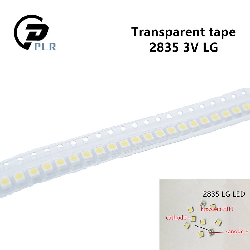 100PCS/Lot 3528 2835 3V SMD LED 1W LG Cold White 100LM For Television LED Backlight: Transparent tape