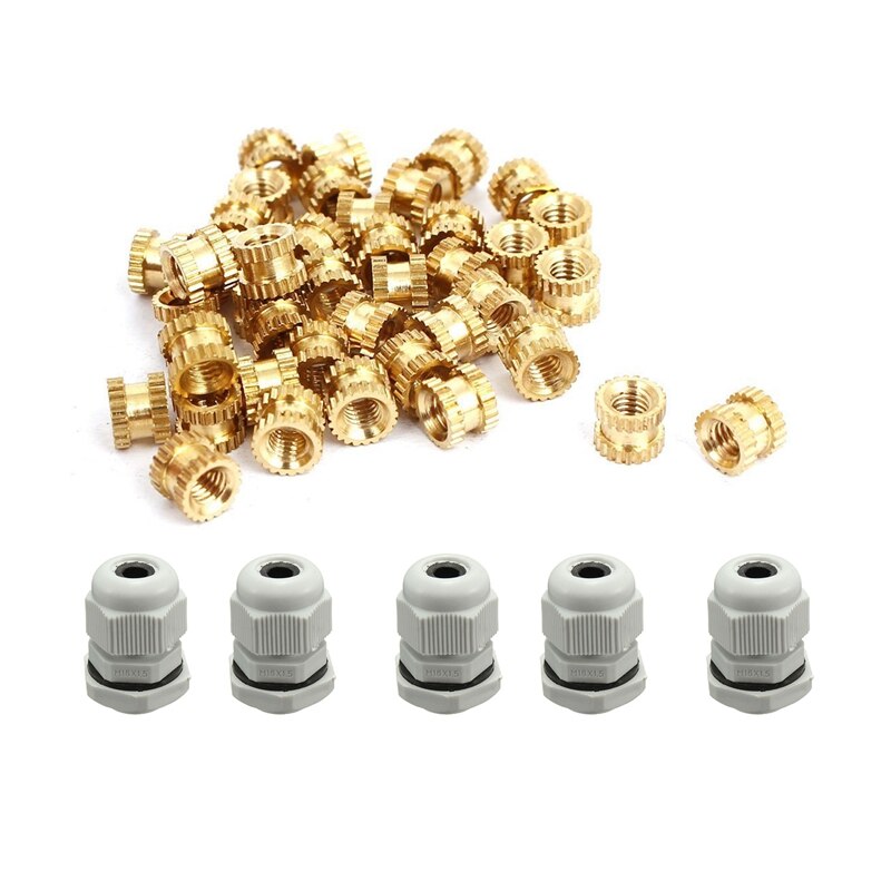 40 pièces M3 x 4mm x 5mm douille filetée en laiton cannelée insérer des écrous liés et 5x16mm câble Compression Glands M16 IP68 blanc