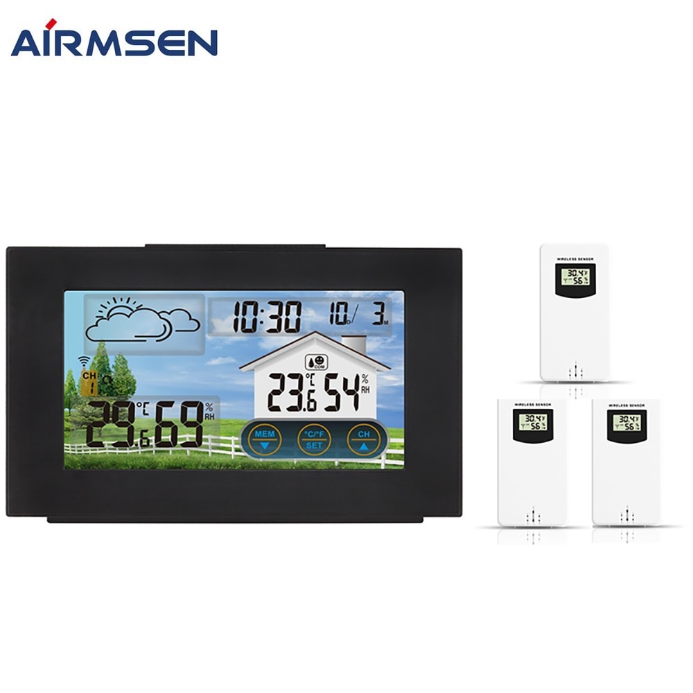 Weather Station Wireless Indoor Outdoor Sensor Touch Screen Digital Thermometer Hygrometer Weather Forecast Snooze Alarm Clock