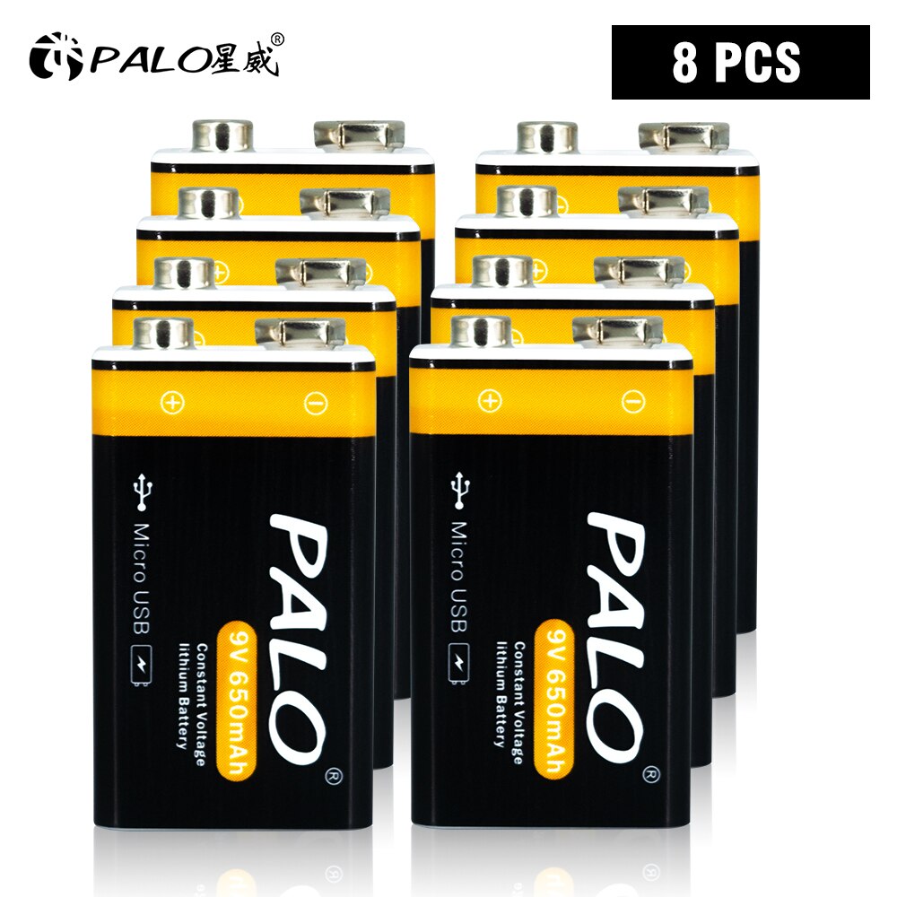9V battery micro USB 9 Volt li-ion Rechargeable Battery 6F22 9V Li ion Lithium Battery for RC Helicopter Model Microphone Toy: 8PCS