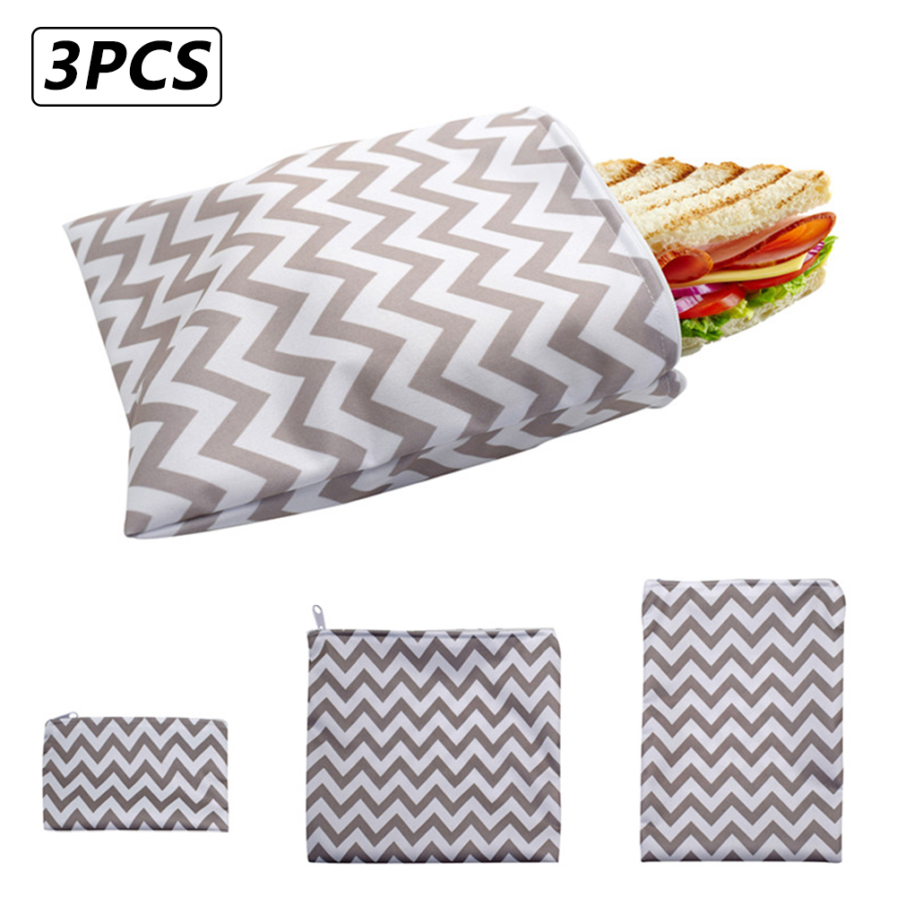 3Pcs Herbruikbare Snack Tas Waterdichte Brood Sandwich Bag Pouch Draagbare Ontbijt Houder Voor School Camping Werk Reizen: A