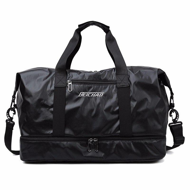 Grote Capaciteit Outdoor Korte-Afstand Reistas Vrouwen Zachte Pu Lederen Plunjezak Mode Casual Mannen Sport Fitness handtas: Black