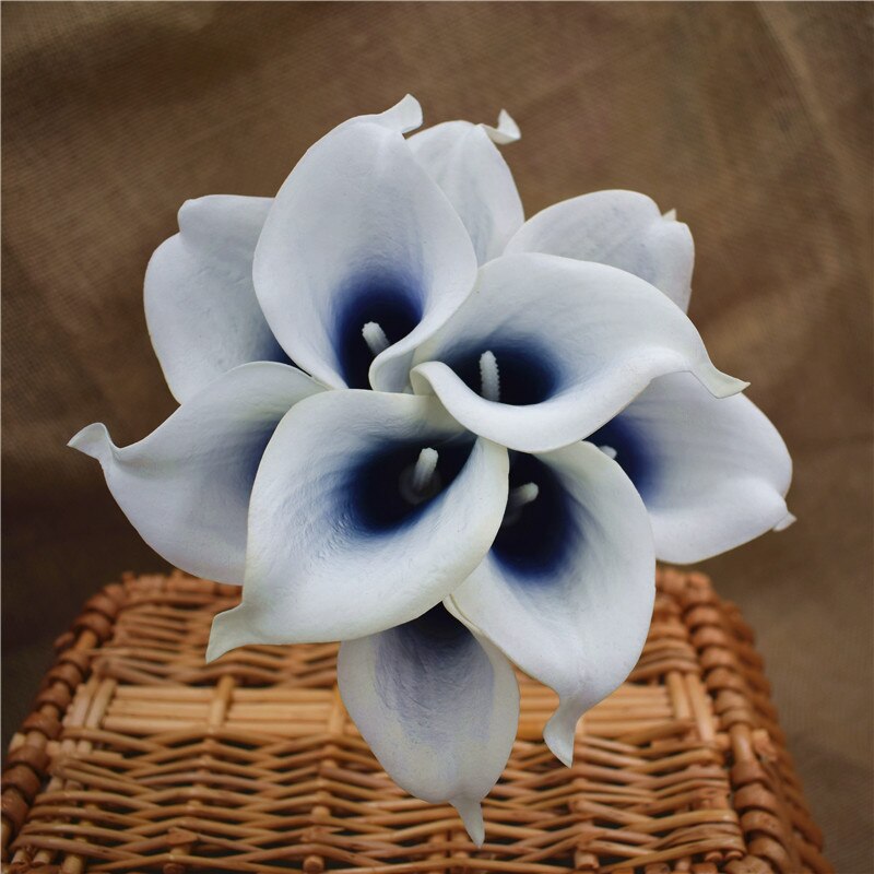 Oasis Teal Wedding Flowers Teal Blue Calla Lilies 10 stem Real Touch Calla Lily Bouquet Wedding Centerpieces artificial flowers: navy center