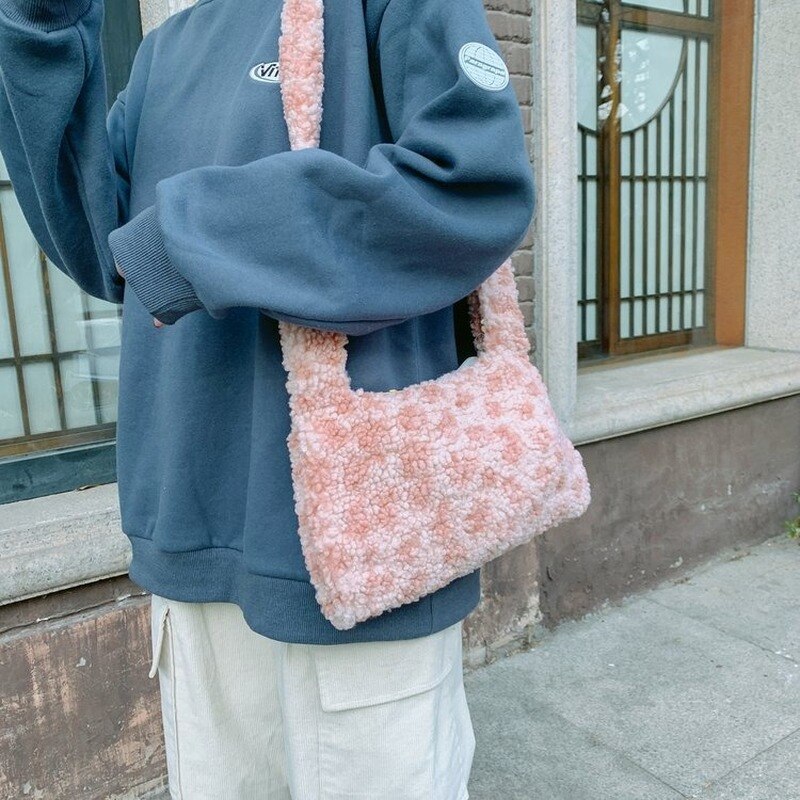 Lamswollen imitatiebont messenger bags harige luipaard schoudertas tote bag luipaardpatroon kleine vierkante tas harige